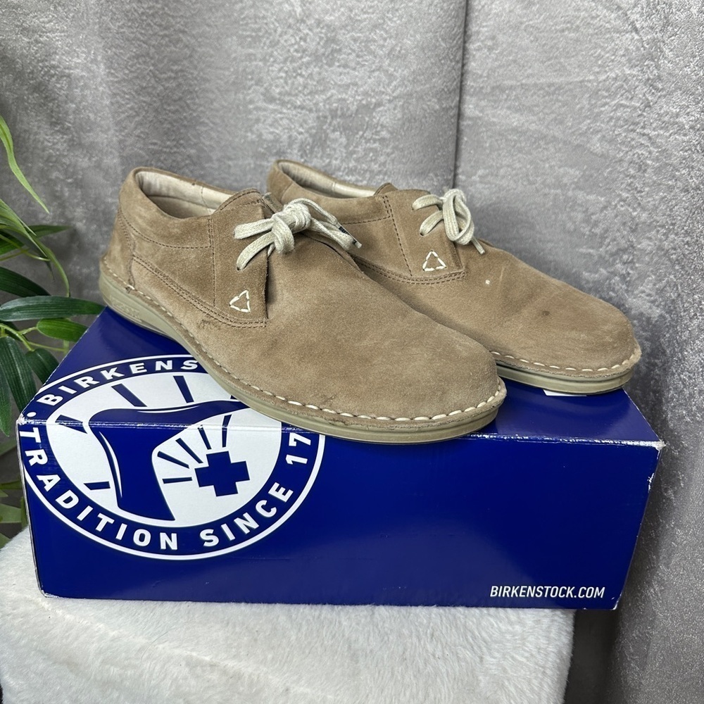 Birkenstock Men’s Memphis Leather Lace Up Shoes in Beige Sz EU 41
